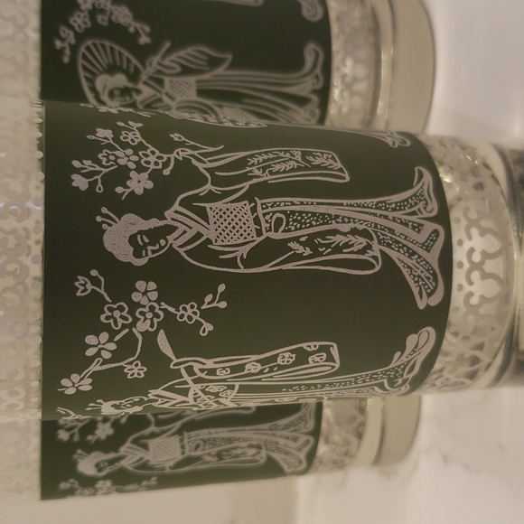 Vintage Set of 3 Libbey Geisha Girl Tumblers Green Flower Festival - Picture 6 of 7